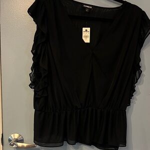 Express Black V-Neck Ruffle Blouse